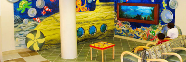 underwater-themed waiting room in a rheumatology office