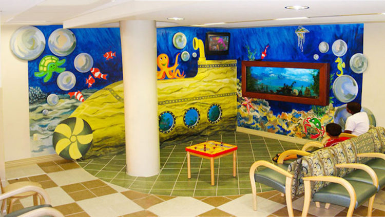 underwater-themed waiting room in a rheumatology office