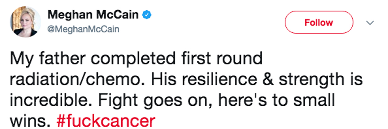 Meghan McCain Tweets About Dad John McCain's First Round of Chemo Meghan McCain tweet feature