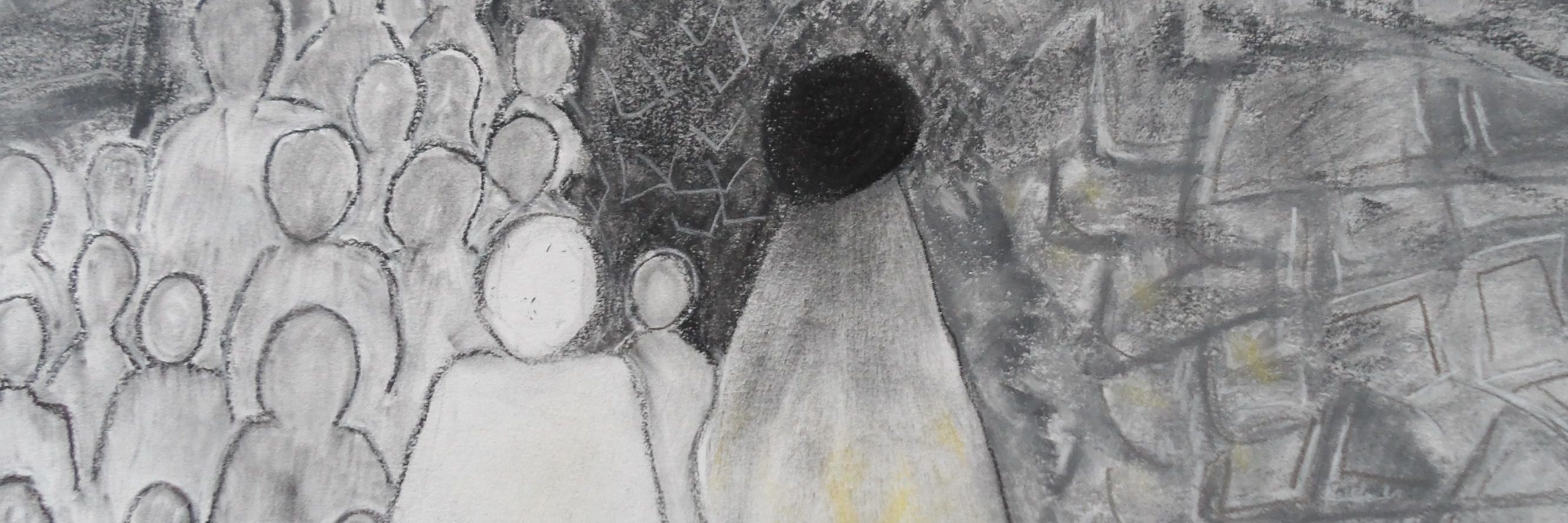 How to Support Someone With Dissociative Identity Disorder black and white drawing of multiple silhouetted people in crowd