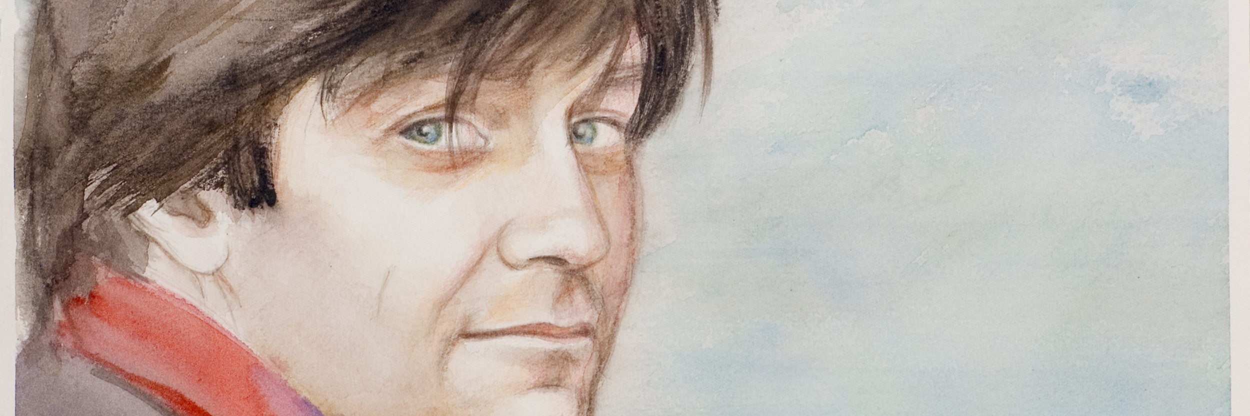 Coping With the Loss of Career, Family, Home Due to Chronic Pain watercolor painting of a man in a red scarf