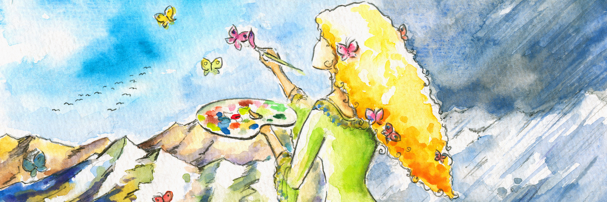 How Brain Fog Affects My Creativity A woman painting butterflies in the sky.
