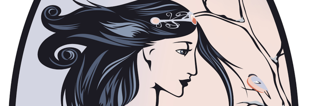 When You Have Great Days, but Still Struggle With Depression art nouveau style winter season woman portrait in pastel shades of light blue and pink (high-resolution JPEG included)
