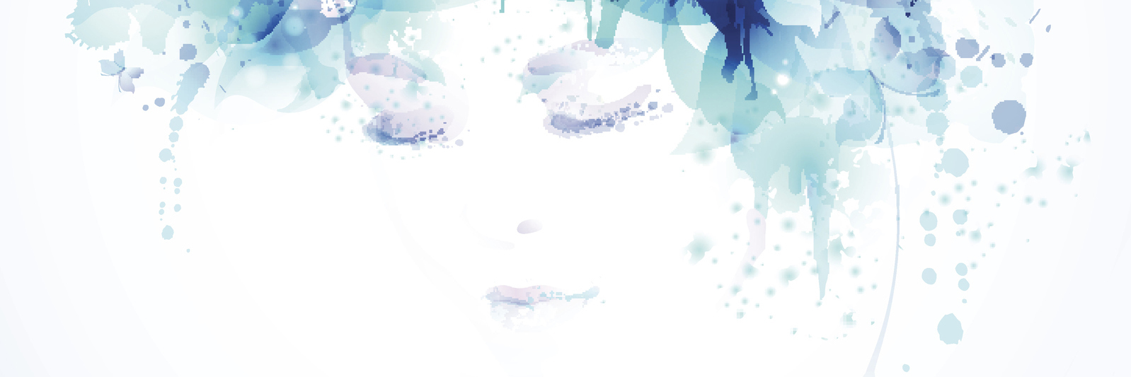 illustration of woman's face surrounded by blue flowers