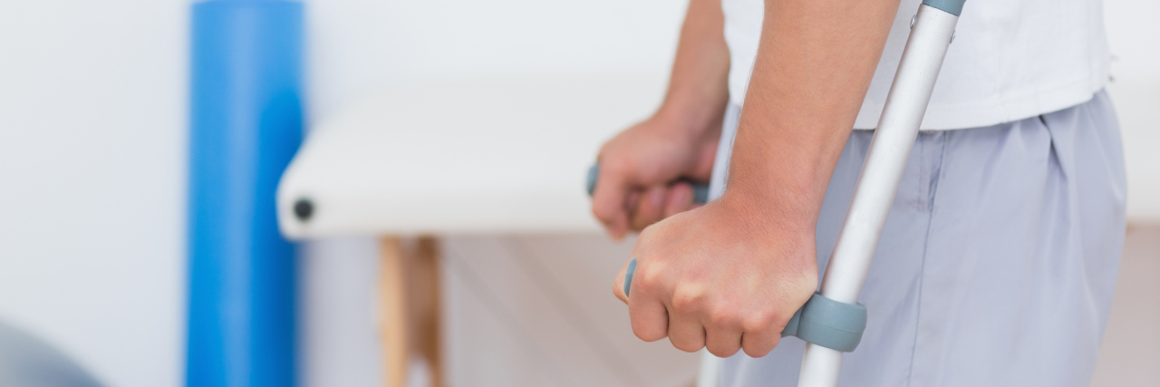 Finding Gratitude After Mental Health Struggles, Foot Infection woman walking with crutches