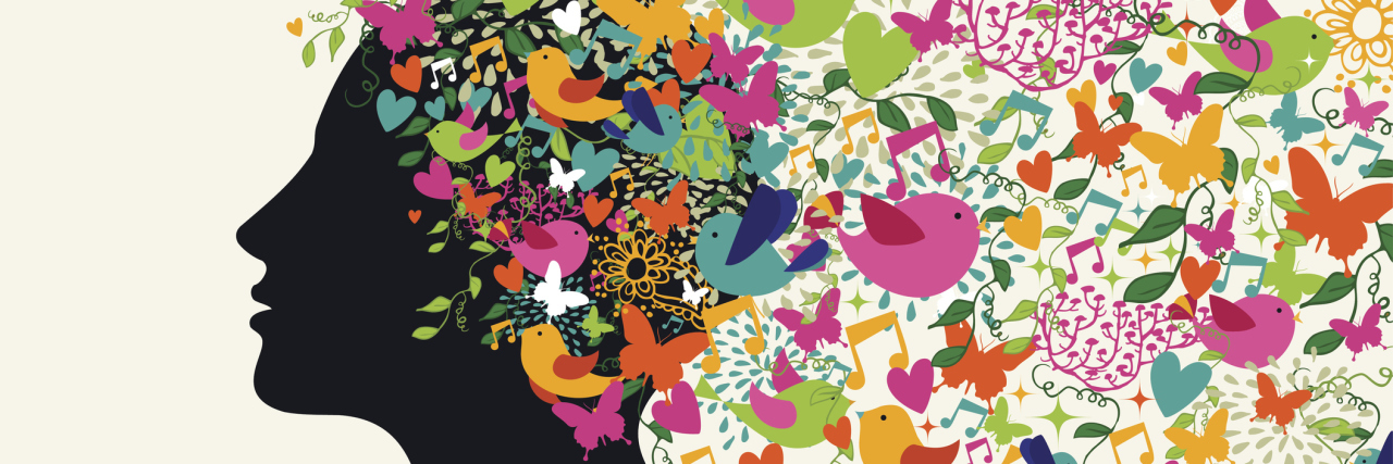 How I Picture My Anxiety Beautiful woman profile, flowers season hair composition. Vector illustration layered for easy manipulation and custom coloring.