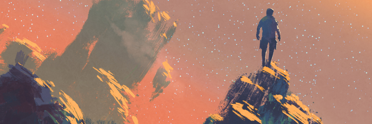 What It Feels Like to Be in 'Partial' Depression Recovery man standing on top of the hill watching the stars,illustration painting