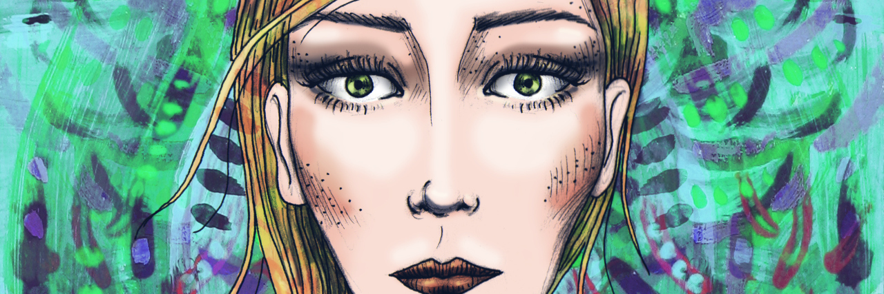 When Depression Makes You Feel Like Everyone Hates You Girl with a long hair around her neck. Open eyes. Colorful flower background