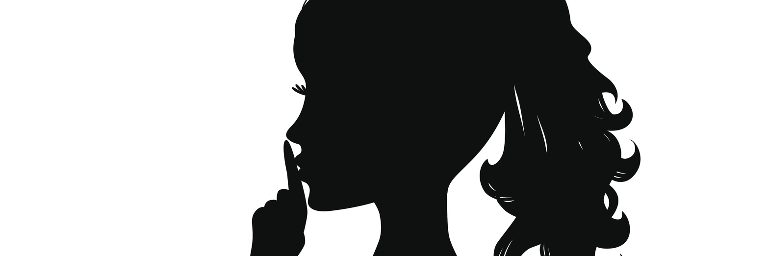 Silhouette of woman holding finger on her lips.