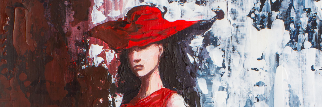 When Your Anxiety Is Mistaken as 'Flakiness' Impressionistic acrylic painting of a woman impersonating warmth, leaving from winter background into shadow