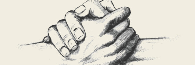 Pencil sketch of two hands holding each other
