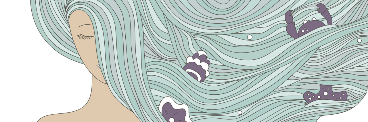 Adrenal Insufficiency: Loving Your Body Despite Health Issues drawing of woman with long blue hair