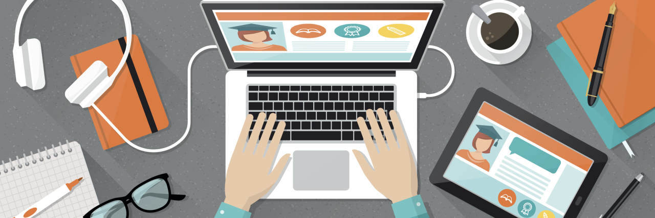 Tips for Studying With Postural Orthostatic Tachycardia Syndrome illustration of a student studying at their desk