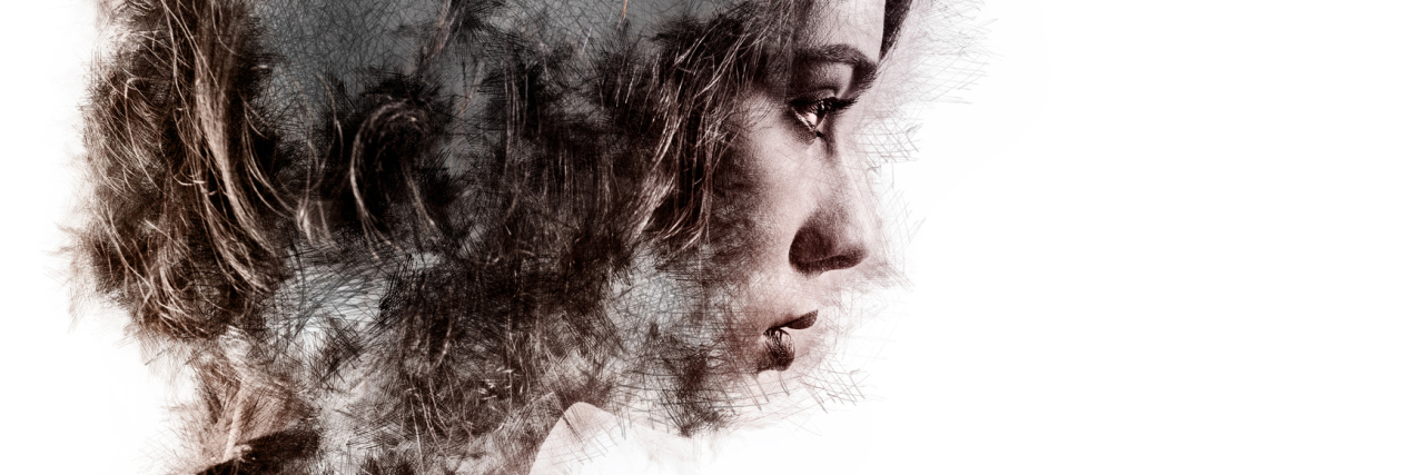 When It's Hard to Tell the Difference Between Anxiety and Reality surreal portrait of woman double exposure with overlaid trees and branches