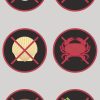 Illustration of a crab and a clam with x over them, indicating warning for food allergens