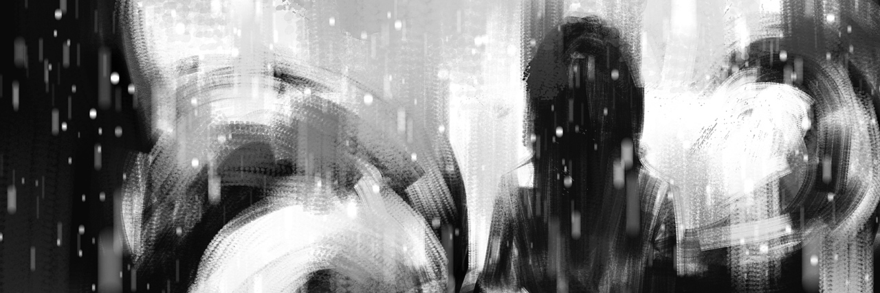'FOMO' in a Life With Chronic Illnesses A digital art of a woman, black and white in color scheme.