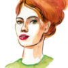 illustration of woman with red hair in a green shirt