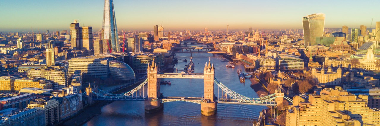 Touring the U.K. With Charcot-Marie-Tooth Disease Aerial view of London and the River Thames.
