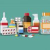 Different medical pills and bottles, healthcare and shopping, pharmacy, drug store. Vector illustration in flat style