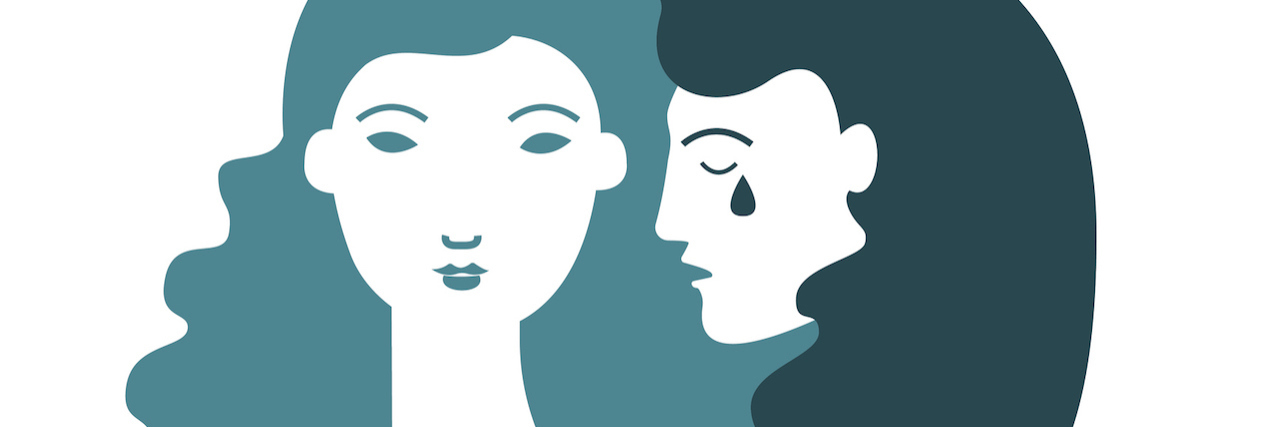 The Byproducts of Abuse and Trauma illustration of a woman smiling and a woman crying