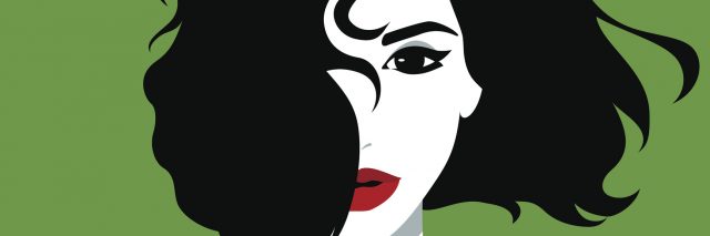 Vector illustration of the beautiful young girl with unruly black hair