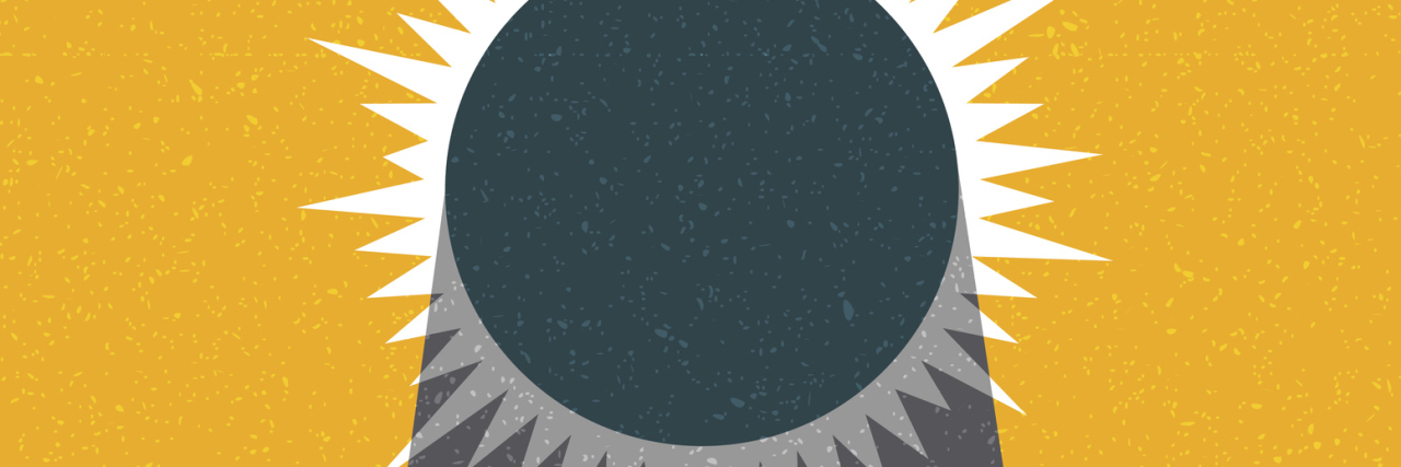 What a 'Depression Eclipse' Feels Like People celebrate watching the solar eclipse with protective glasses. poster template, web banner, or card. retro vector illustration.