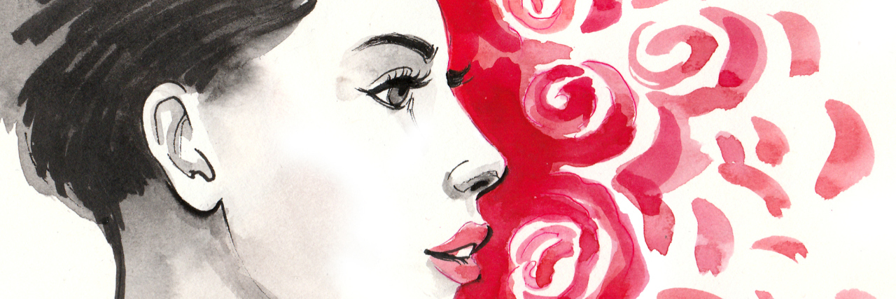 4 Tips for Staying Well in Mental Illness Recovery Watercolor sketch of a beautiful woman profile and red roses