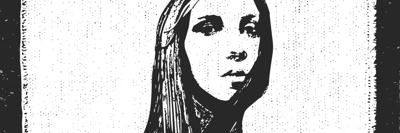 ink drawing of a woman with long hair
