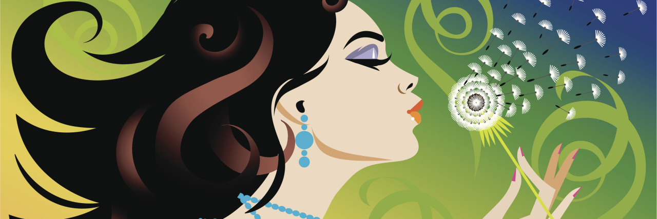 How to Stay Positive When Chronic Illness Gets You Down illustration of woman blowing a dandelion