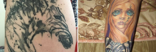 zebra tattoo and woman with zebra ribbons tattoo