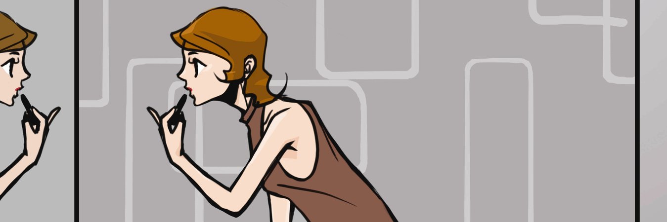 Why I Always Put on Makeup, Even Though I Have Fibromyalgia Woman applying lipstick in front of mirror, side view, Illustrative Technique