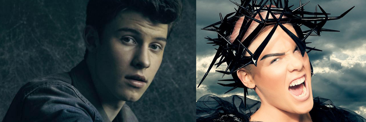 37 Songs That Help People With Depression at Night dual screen of singer P!nk and Shawn Mendez