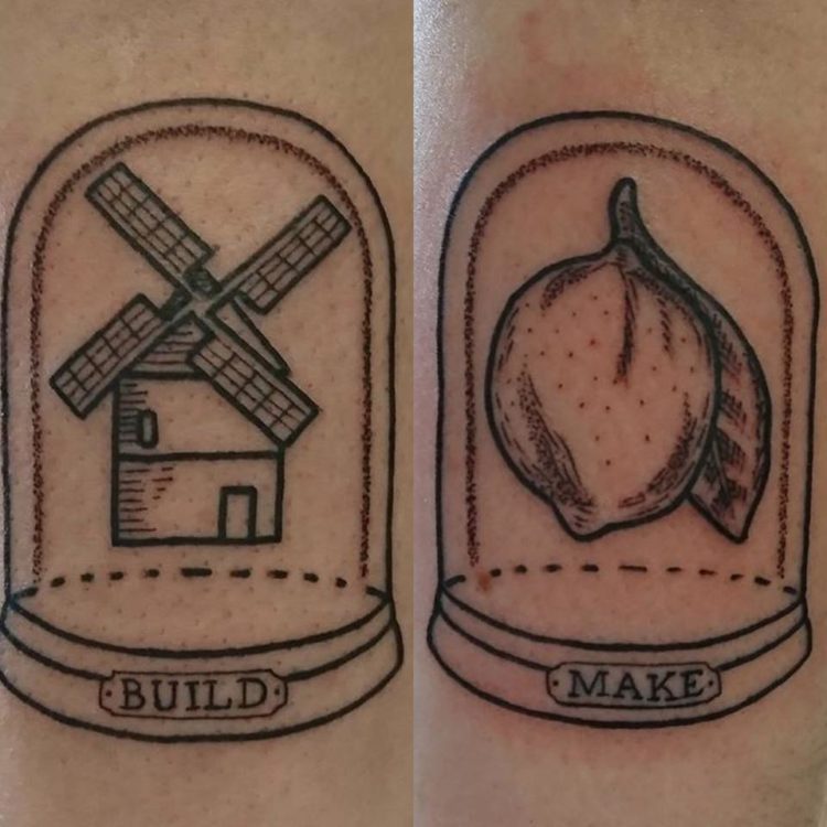 tattoo of a windmill and a lemon