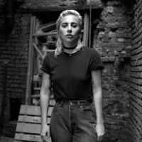 A black and white photo of Lady Gaga.