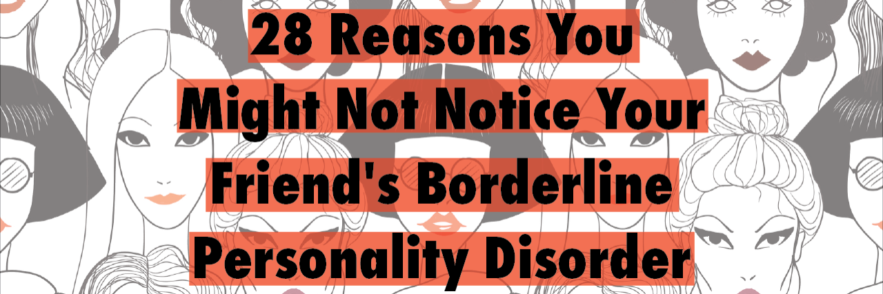 Why You Might Not Notice a Friend's Borderline Personality Disorder black line drawing of many women's faces with red lipstick