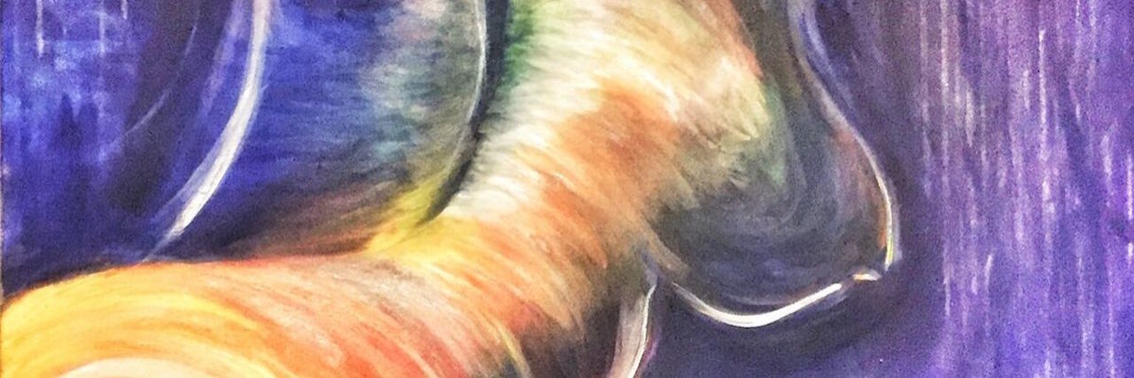 ME/CFS: It's OK to Say No to Going Out When You Don't Feel Good abstract painting with purple and orange colors