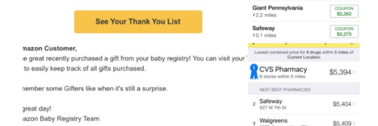 Email sent from Amazon's baby registry.