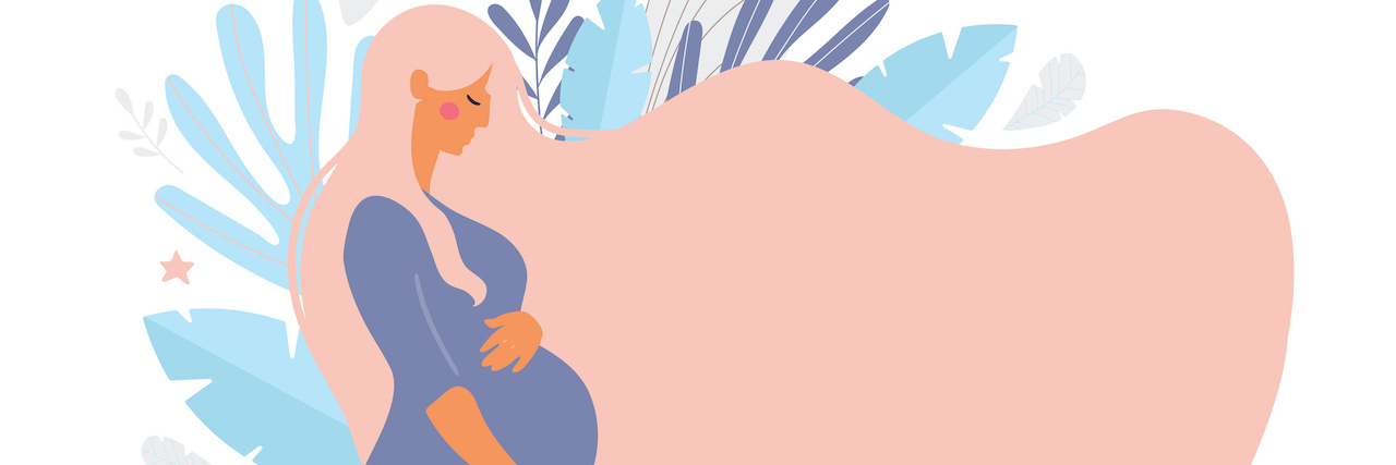 Managing Chronic Pain From Ehlers-Danlos Syndrome During Pregnancy Illustration of pregnant woman with long hair on a background of leaves.