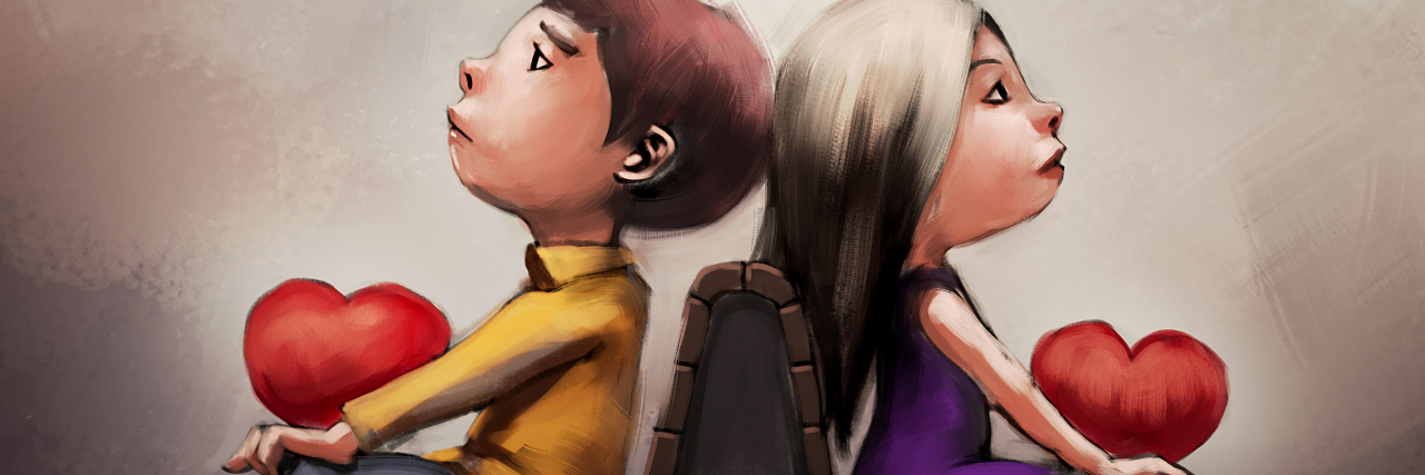 Tips for Dating Someone With Mental Illness When You're Struggling Too digital painting of boy and girls sitting with the heart symbols, acrylic on canvas texture