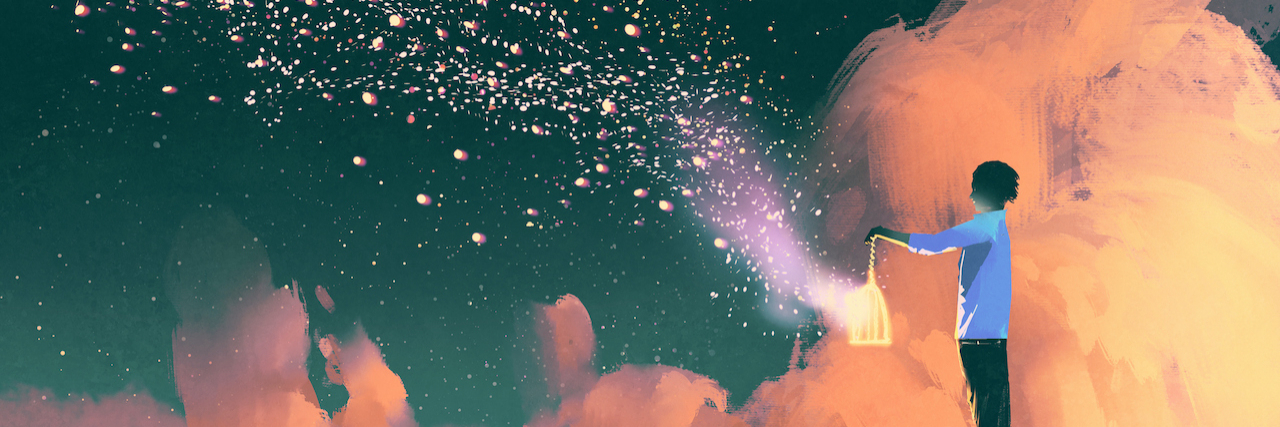 21 Things People Said That Were Actually Code for 'I'm Suicidal' Illustration of man holding a cage with floating shinning star dust bursting from it.