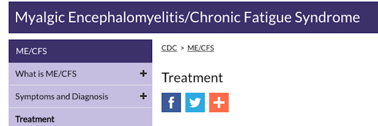 CDC Removes Treatments for Chronic Fatigue Syndrome From Website screenshot of cdc me/cfs webpage