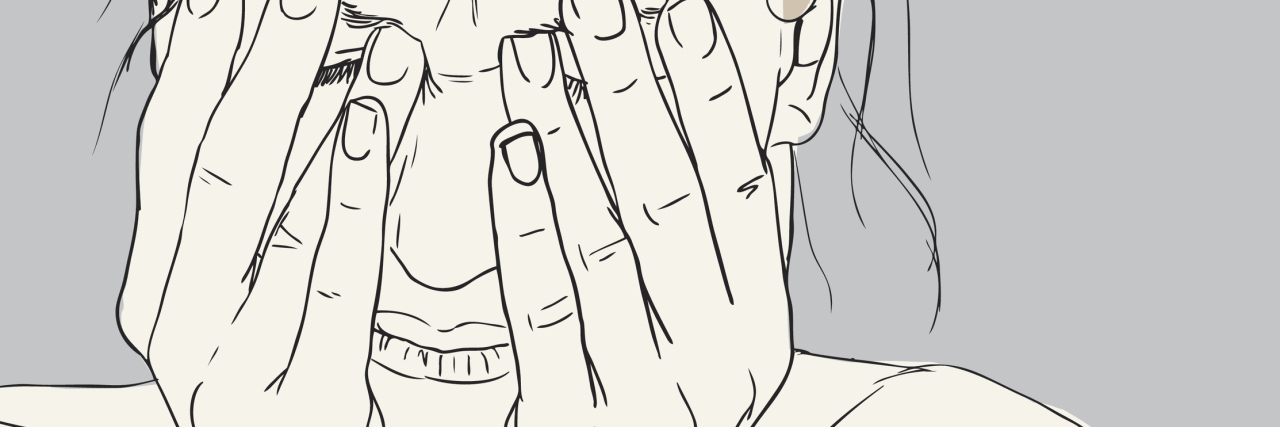 How My Hoarding Disorder Affects Me sketch of woman rubbing eyes with heart thought bubble and coffee inside it