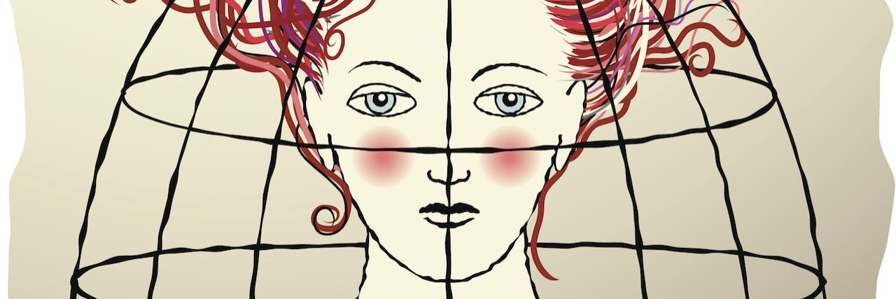 To the Mental Health Professionals Who Didn't Believe in Me A red-haired woman inside a bird cage with wild wind-blown hair flying out of the cage