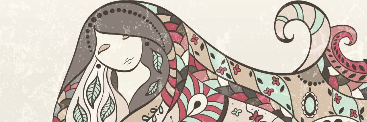 What I've Been Learning Since My Lupus Diagnosis A hand drawn woman with a unique hair design with colors and shapes.