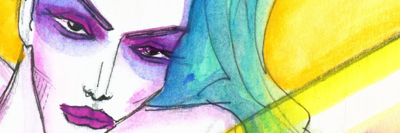 When Anxiety Tells You Isolation Is the Answer Sketch illustration of a young beautiful woman with long blue hair. Pretty girl portrait. Watercolor drawing