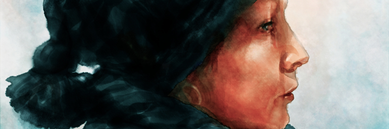 Grieving My Old Self After Chronic Illness Changed Me painting of a woman in a coat and hat