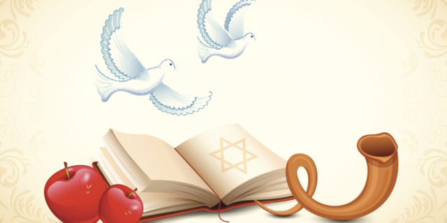 3 Tips for Observing Yom Kippur When You Can't Fast An illustration for Yom Kippur, illustrating doves, apples, a book, and horn.