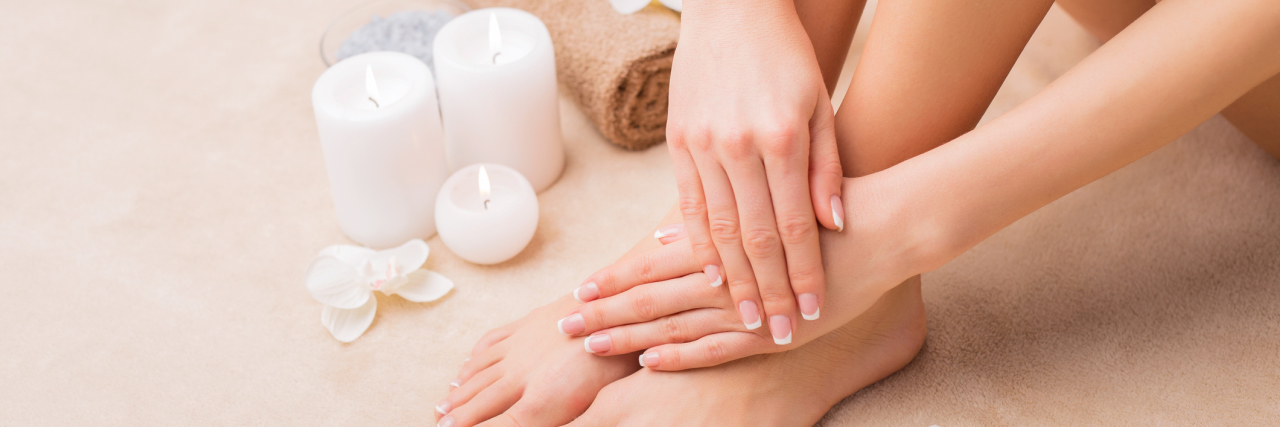 woman at the spa with a manicure and pedicure