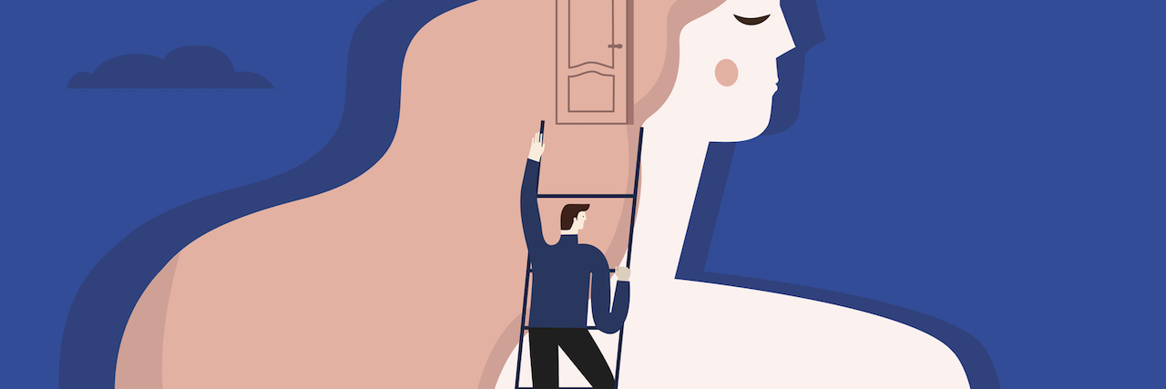 9 Signs a Psychiatrist Isn’t Right for You A man climbing into a women's head