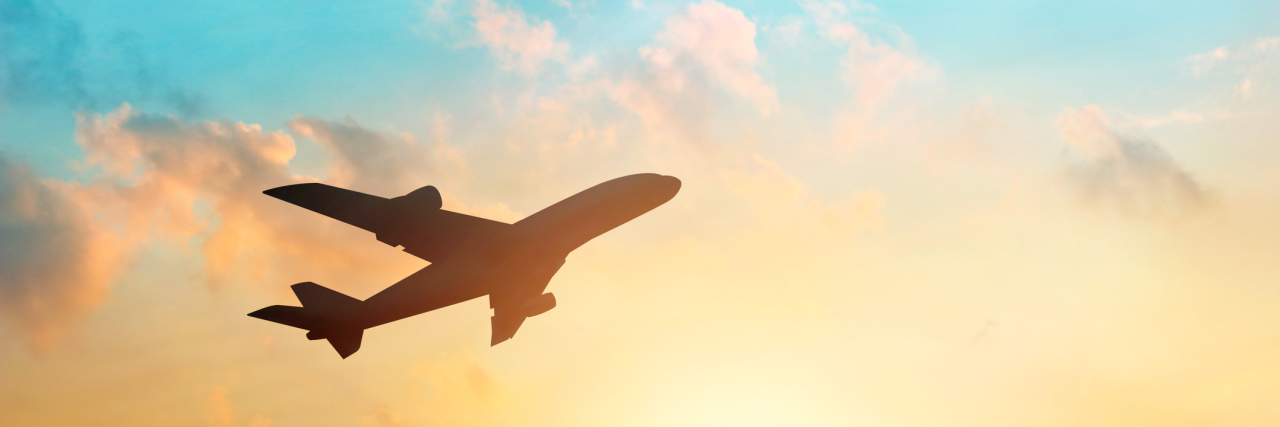 ME/CFS: Traveling by Plane for a Medical Appointment or Treatment airplane flying at sunset